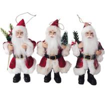 3 Mini Papai Noel Enfeite Pendurar Decoração Natalina 15 cm