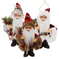 3 Mini Papai Noel Enfeite Pendurar Decoração Natalina 15 cm