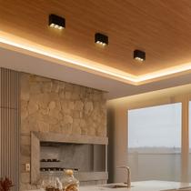 3 Mini Spot Led Downlight Triplo Preto Sobrepor Sala Luz05