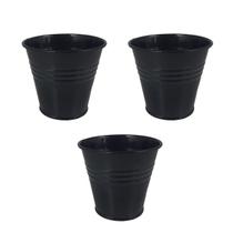 3 Mini vaso cachepot metal decoração festas preto 7,5cm