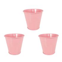 3 Mini vaso cachepot metal decoração festas Rosa 7,5cm