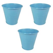 3 Mini vaso cachepot metal decorativo e vasinho festas azul