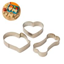 3 Moldes Biscoito Inox Formato Luva Coração Ossinho Cachorro