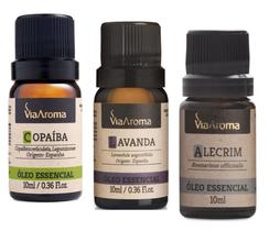 3 Oleo Essencial 100% Natural Via Aroma 10ml - Copaiba - Lavanda - Alecrim