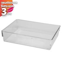 3 Organizador Acrílico Empilhavel Cozinha Gaveta Escritorio