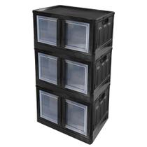 3 Organizador Desmontável Porta Dupla Empilhável 75 litros Preto - Arqplast