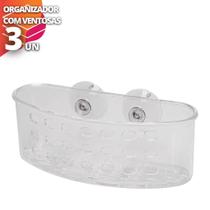 3 Organizador Multiuso C/ Ventosas Banheiro Cozinha Limpeza