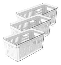 3 Organizadores De Geladeira Com Escorredor 5L Clear Fresh