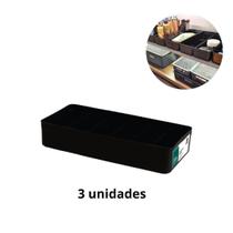 3 Organizadores Preto Gaveta Closet Armário Masculino Feminino Colmeia para Cuecas Meias 40,5 X13,5