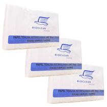 3 Pacotes Papel Toalha Interfolhado 20 x 21 cm 1000 Folhas Bioclean Paper Luxo Branco - Kit 3000 Toalhas para Toalete