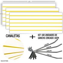 3 Paineis Canaletados - 1,22 X 0,61 + 100 Ganchos 10CM + Canaleta Amarela