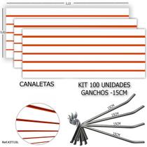 3 PAINEIS CANALETADOS 1,22 x 0,61+ 100 GANCHOS 15CM + CANALETA LARANJA