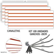 3 Paineis Canaletados - 1,22 X 0,61 + 100 Ganchos 20CM + Canaleta Laranja