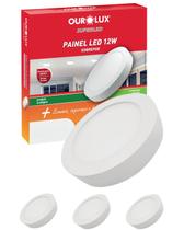 3 Painel LED de embutir 12W Sobrepor Bivolt 6500K Cor da Luz Branco Frio Redondo