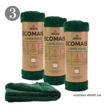 3 Pano de Chão Microfibra Ecomais 40cm x 60cm Verde Toalha de Limpeza Residencial Automotivo Macio