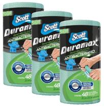 3 Pano Scott Duramax Antibacteriano Rolo Verde 48 Folhas