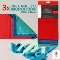 3 Panos de Microfibra Multiuso Alta Absorção 30x30cm Casa Carro - Powermaid