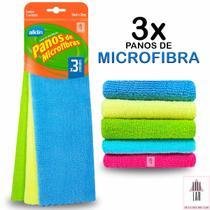 3 Panos Super Absorvente Microfibra Multiuso 29x29cm Não Solta Fiapos Casa Carro Escritório - ALKLIN