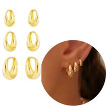 3 pares brinco Trio de argola gota clicker ouro 18k banhada 3 pares brinco Trio de argola gota clicker ouro 18k banhada