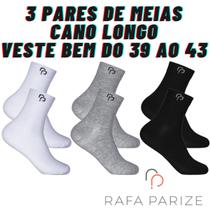 3 Pares de Meia Cano Longo 33 Ao 38 Rafa Parize Branca Preta Cinza 3 Pares de Meia Cano Longo 33 Ao 38 Rafa Parize Branca Preta Cinza