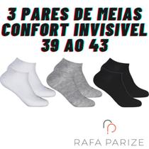 3 Pares de Meias Confort Invisivel 39 Ao 43 Rafa Parize Branca Cinza Preta 3 Pares de Meias Confort Invisivel 39 Ao 43 Rafa Parize Branca Cinza Preta