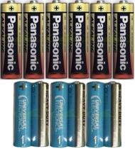 3 Pares de Pilhas Pequena AA Alcalina Panasonic Power Alkaline + 3 pares de pilhas palito AAA Heavy Duty
