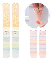 3 Pares Meia 3/4 Cano Alto galocha Infantil Menina Colorida Estampada Pimpolho Tamanho:16 a 20