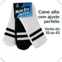 3 Pares Meia Cano Alto Adulto Algodão Esportiva Academia Nova Era