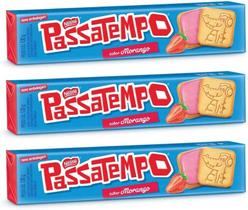 3 Passatempo Biscoito Recheado, Morango, 130g 3 Passatempo Biscoito Recheado, Morango, 130g
