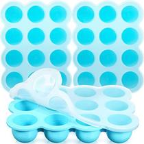 3 PCes Baby Food Recipiente de armazenamento 12 xícara de silicone Baby Food Freezer Tray com tampa empilhável Silicone reutilizável Baby Food Freezer Bandeja de armazenamento para alimentos Vegetais Fruit Puree e leite materno (azul)