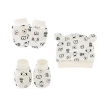 3 Pcs 0-3 Meses Bebê Anti Raspando Luvas De Chapéu de Capa do Chapéu Definir Algodão Macio Comfy No Scratch Mittens Meias TurbanTe - 1