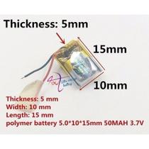 (3 Pcs) Bateria 3,7v 50mah 5mm X 10mm X 15mm 501015 2 Fios (3 Pcs) Bateria 3,7v 50mah 5mm X 10mm X 15mm 501015 2 Fios