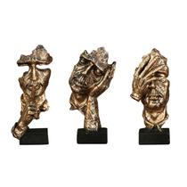 3 Pcs Estátua Resumo Resina Ornamentos de Mesa de Trabalho Escultura Miniatura Estatuetas Rosto Personagem Nórdico Arte Artesanato HomeCores de Decoração - Ouro