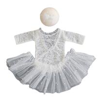 3 Pcs Newborn Photography Props Outfits Baby Lace Romper Headband Saia Curta