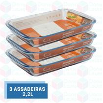 3 Peça Travessa Refratária Vidro 2,2L Sobremesa Bronwnie Lasanha
