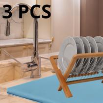 3 Peças, Base para Escorredor de Louça, G, 70x50cm, Azul, Alta Absorção - Vila Flor