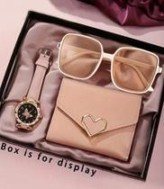 3 Peças Conjunto de Relógio Feminino de Quartzo, Óculos Casuais e Óculos Minimalistas, Adequado como Presente para Festivais e Combinação com Roupas C