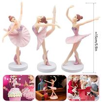 3 peças Dançando Bailarina Girl Figurine, Bailarina Estatueta Bolo Topper, Pink Ballet Girl Figure Cake Decoração