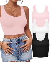 3 peças de camiseta regata feminina Auruza sem mangas, 2GG 3 peças de camiseta regata feminina Auruza sem mangas, 2GG