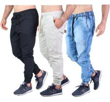 3 Peças Kit Calça Joguer Jeans Sarja Masculina Estica 3 Peças Kit Calça Joguer Jeans Sarja Masculina Estica