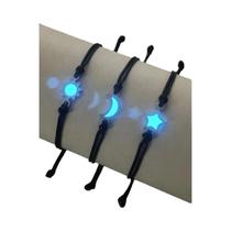 3 peças/set de aço inoxidável luminoso Sun Moon Star pulseira corda de moda tecida à mão
