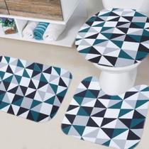 3 Peças tapete de banheiro mosaico verde, cinza branco preto - TAPETES JUNIOR
