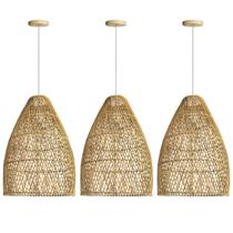 3 Pendente Boho Fibra Natural Rattan Rustico Bancada Nat39