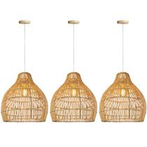 3 Pendente Colonial Rattan Fibra Natural Bancada Mesa Nat38