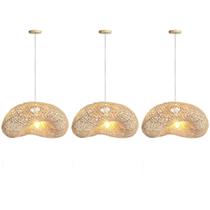 3 Pendente De Fibra Natural Em Rattan E27 Molusco Nat70