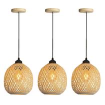 3 Pendente Em Fibra Natural Bambu Artesanal Lavabo E27 Nat02