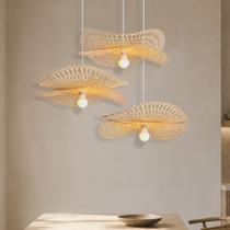 3 Pendente Fibra Natural Bambu Mesa Sala Boho Nat64 + Led