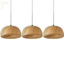 3 Pendente Fibra Natural Em Bambu Artesanal Palha Nat23