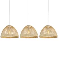 3 Pendente Fibra Natural Junco Artesanal 45cm Restaurante Nat48