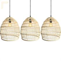 3 Pendente Fibra Natural Rattan Artesanal Restaurante Nat16